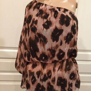 Renee C one shoulder abstract animal print top M